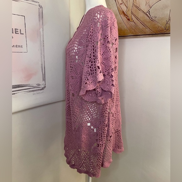 Roaman’s Short Sleeve Crochet Cardigan Plus Size 22/24 1X Lilac - Picture 7 of 16